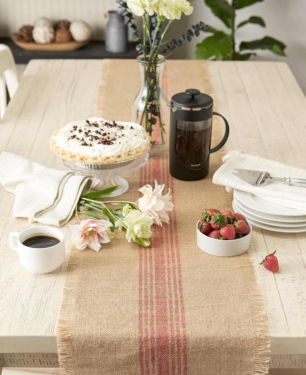 Design Imports Stripe Burlap Table Runner, 14x108 Inches In Middle Stripe Barn Red