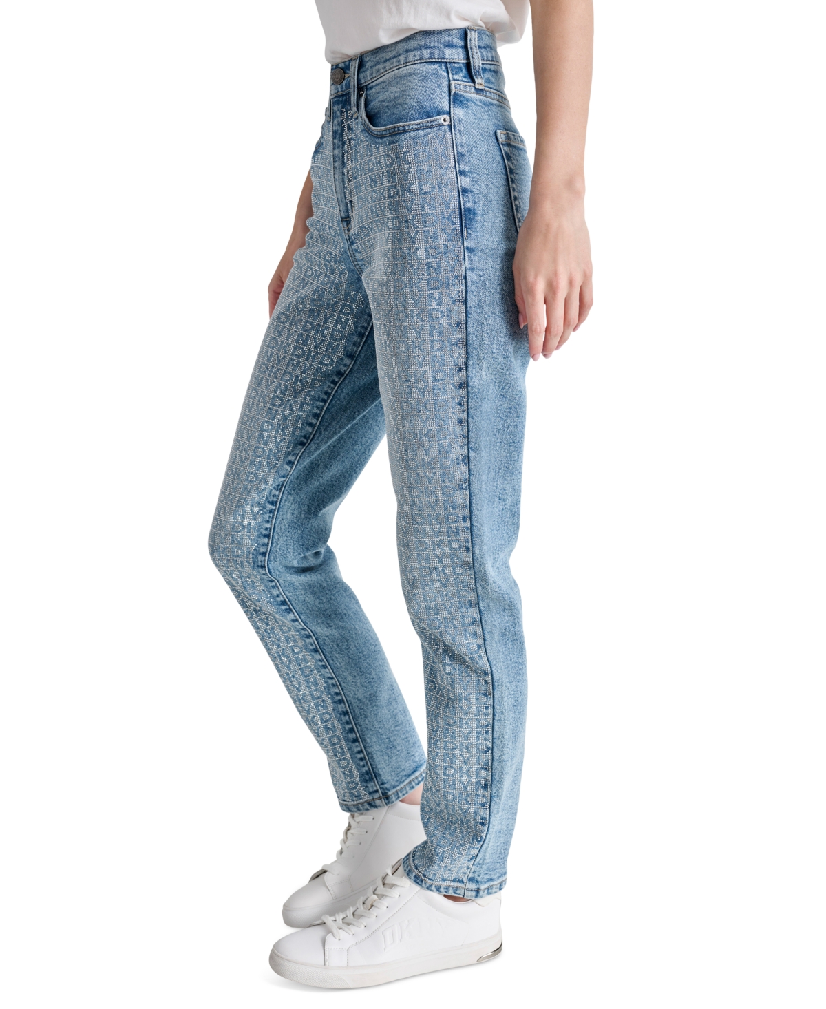 Dkny Jeans Women's High-Rise Logo Embellished Slim Straight Jeans