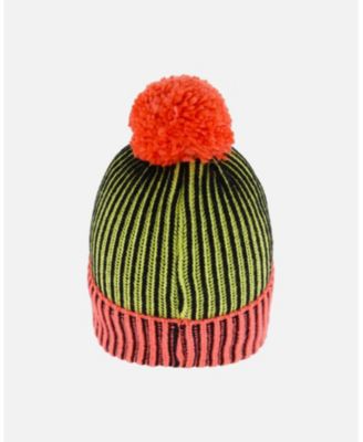 Girl Knit Hat Black, Lime And Coral - Toddler|Child