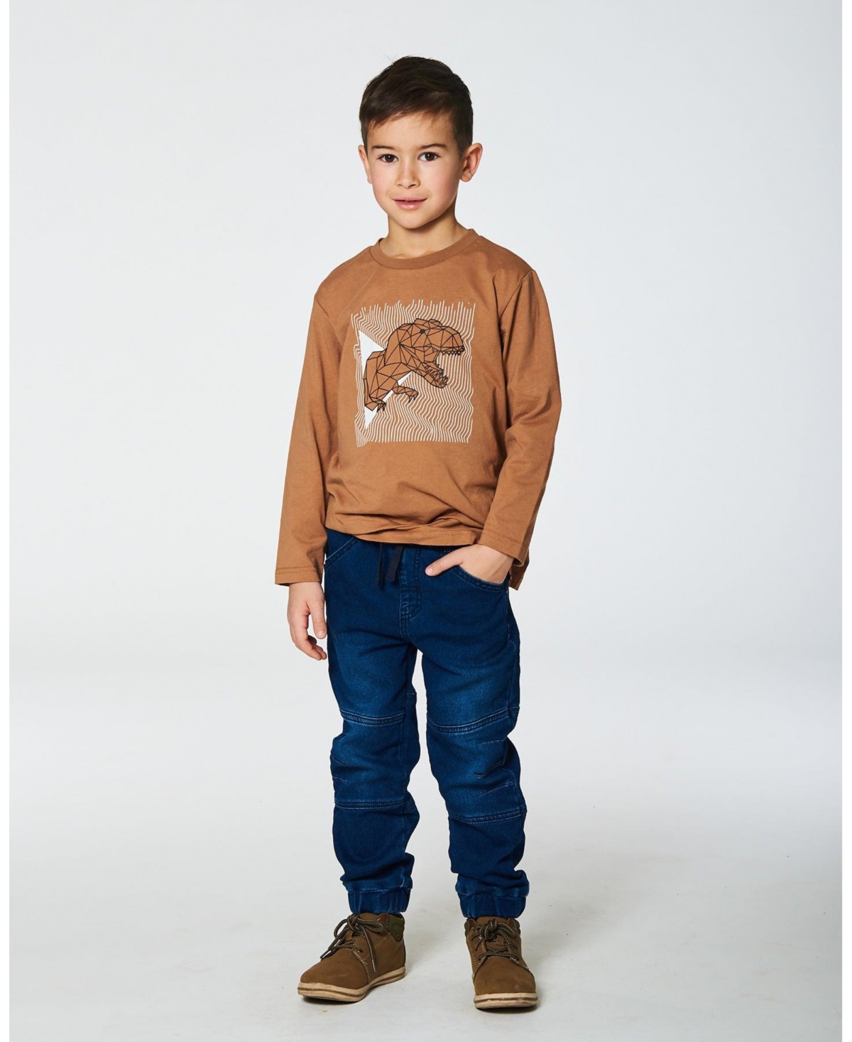 Deux par Deux Big Boys Long-Sleeve T-Shirt With Print- Caramel