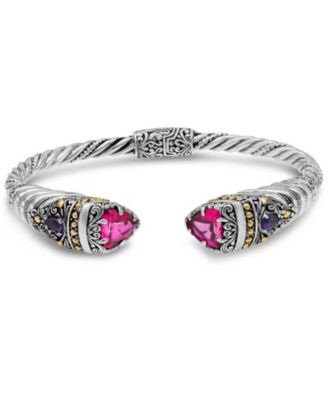 Pink Topaz Bali Uluwatu Cuff Bracelet In Sterling Silver 18k Gold