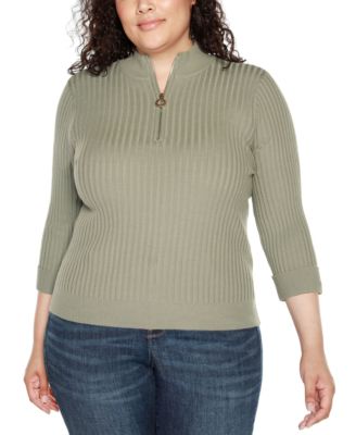 Black Label Plus Size Ribbed Quarter-Zip Sweater