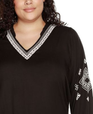 Black Label Plus Size Embroidered Blouson Sleeve V-Neck Blouse