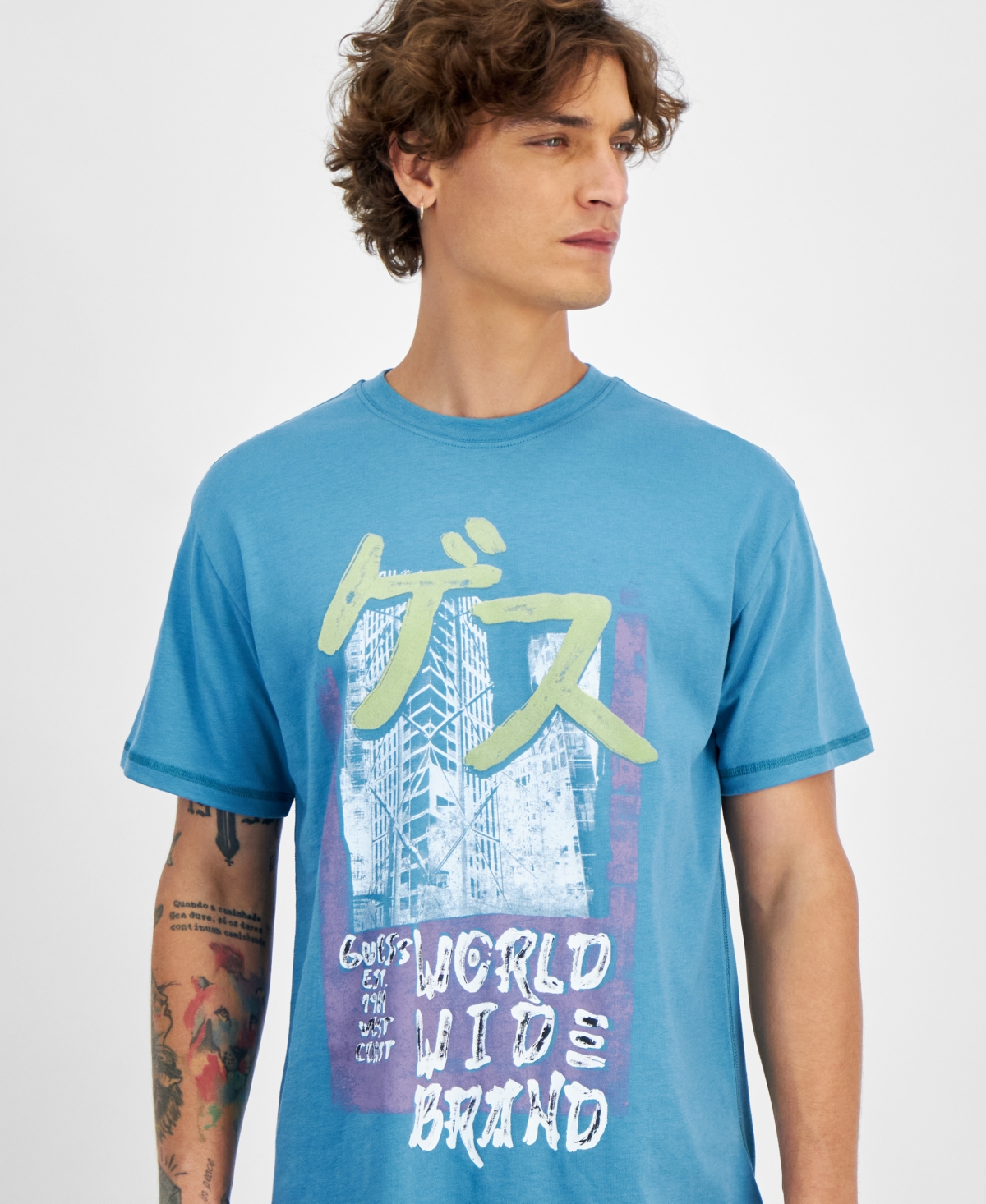 Guess Men's Japanese Tower Graphic T-Shirt