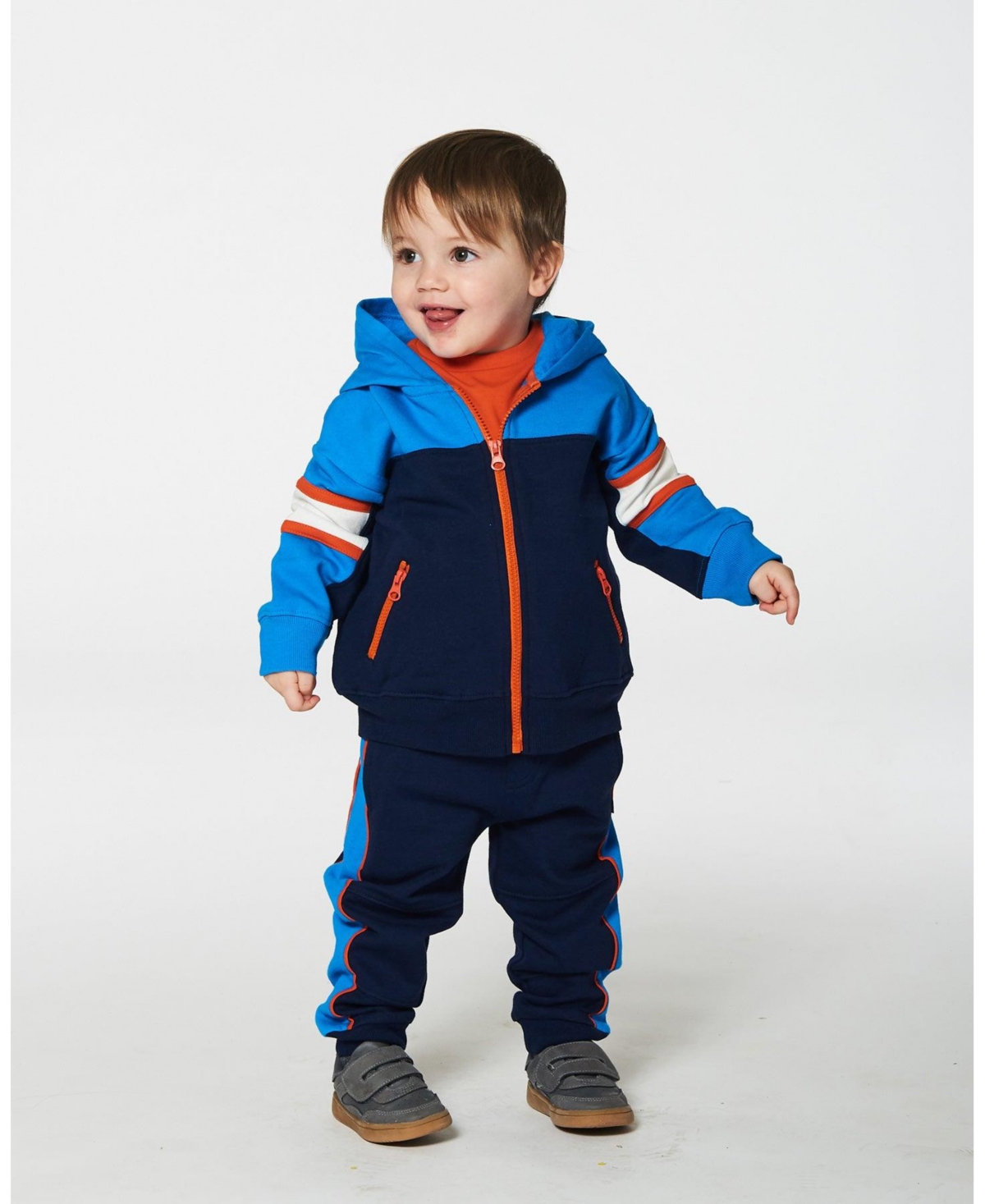 Deux par Deux Baby Boys Baby Full Zip Colorblock Hooded Fleece Sweatshirt- Navy