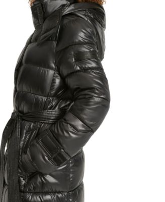 Women's Shine Hooded Belted Puffer Coat