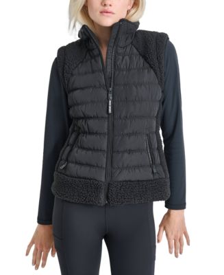 DKNY Women's Horizontal Channel Quilted Mock Neck Puffer Vest with