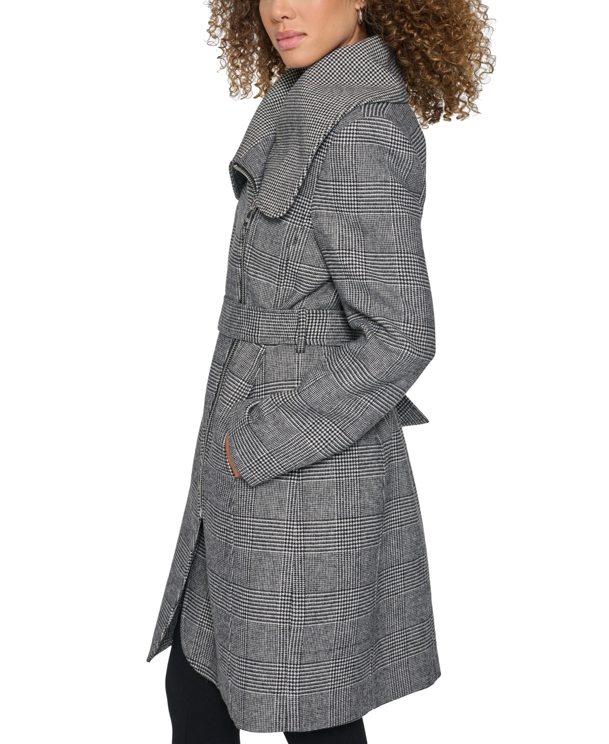 Karl Lagerfeld Paris Women's Houndstooth Wrap Coat -White