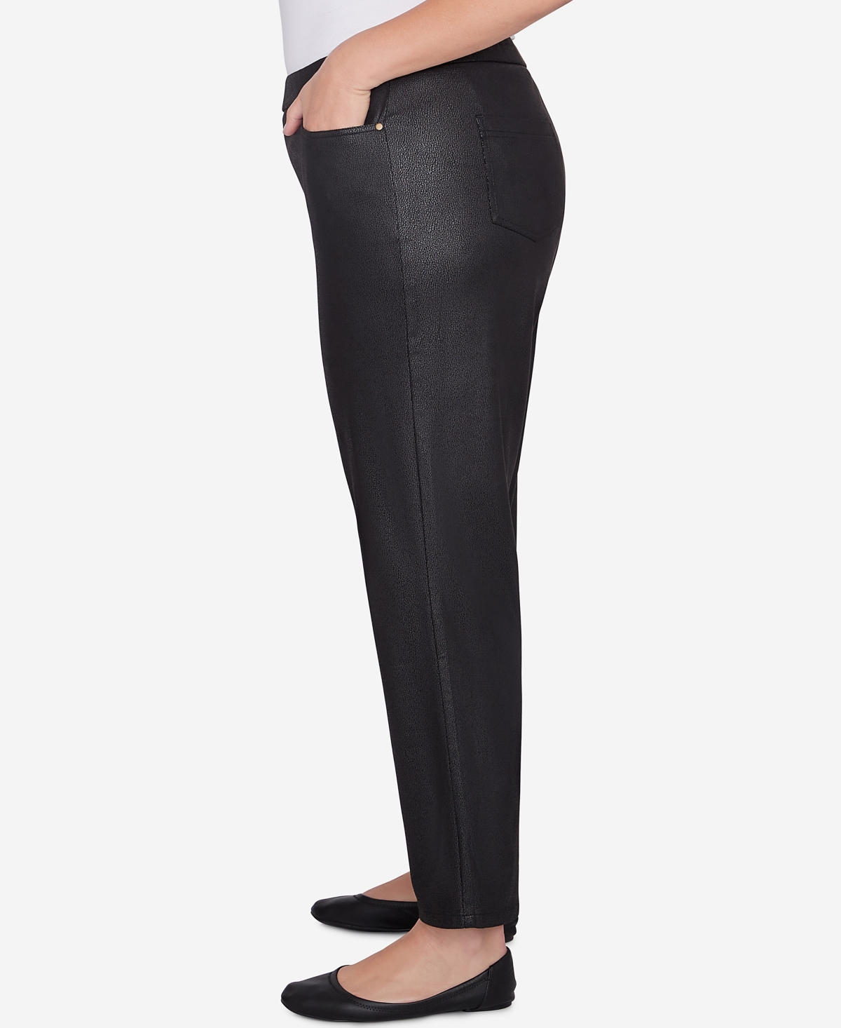 Alfred Dunner Plus Size Rue Rivoli Faux Leather Flat Elastic Waist Medium Length Pant