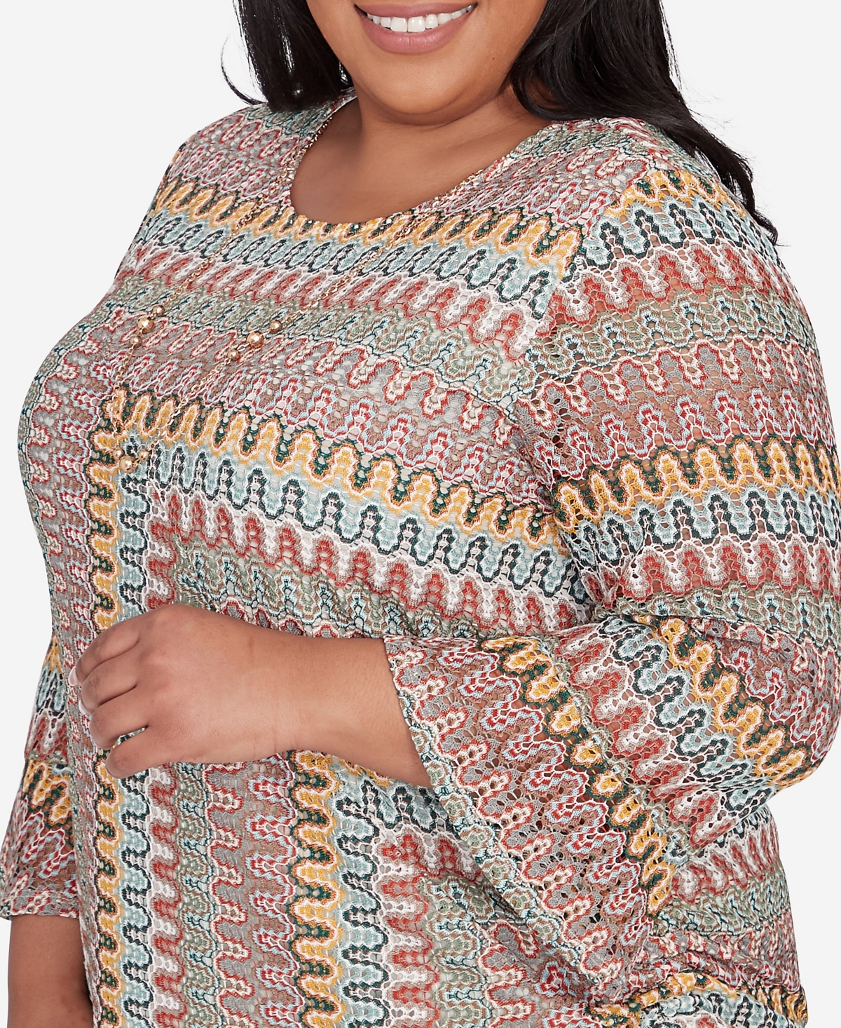 Alfred Dunner Plus Size Emerald Isle Spliced Texture Drawstring Hem Top