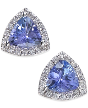image of Effy Tanzanite (3/4 ct. t.w.) and Diamond (1/8 ct. t.w.) Stud Earrings in 14k White Gold