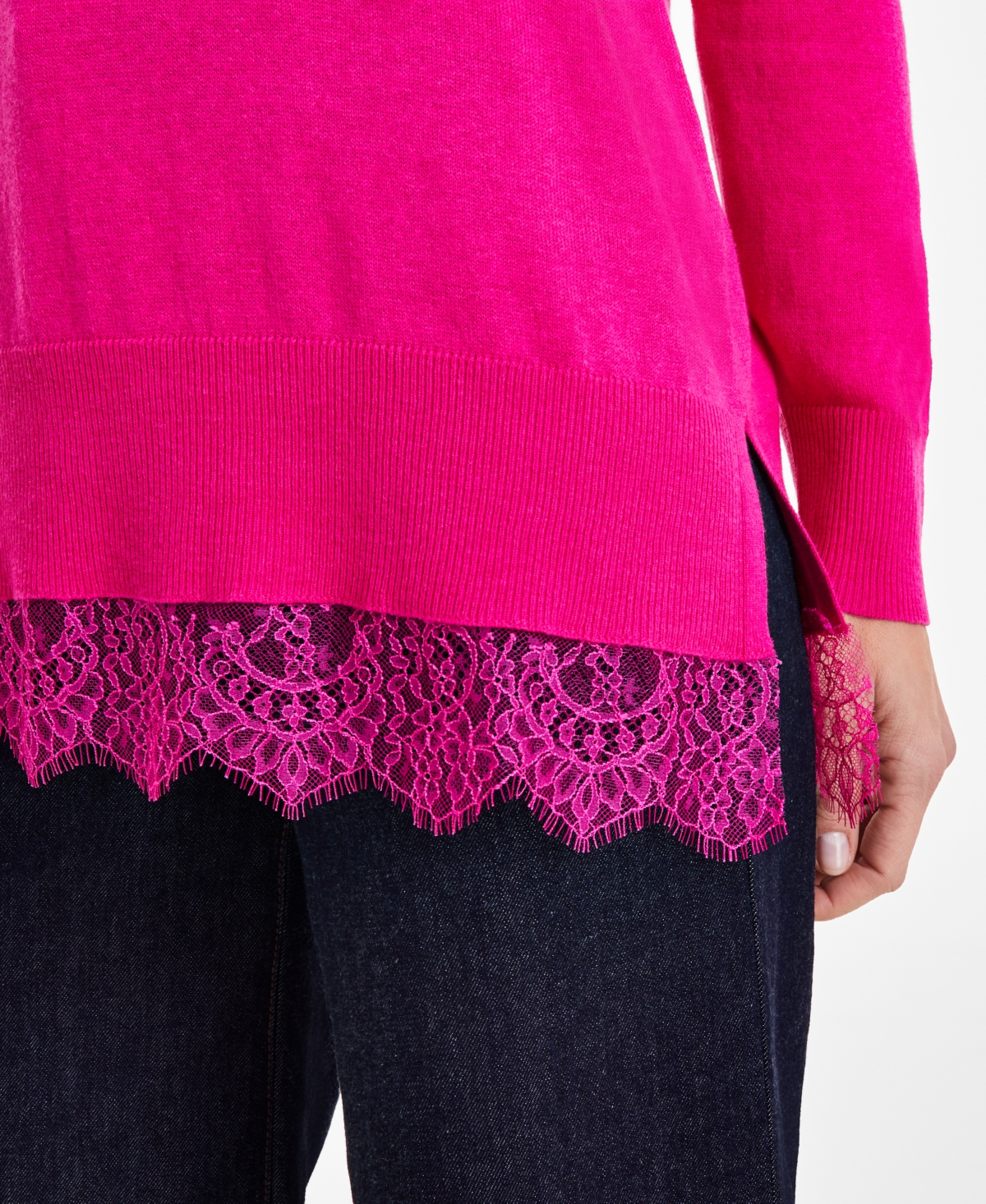 INC INTERNATIONAL CONCEPTS WOMEN'S LACE-TRIM TUNIC SWEATER, CREATED FOR MACY'S 