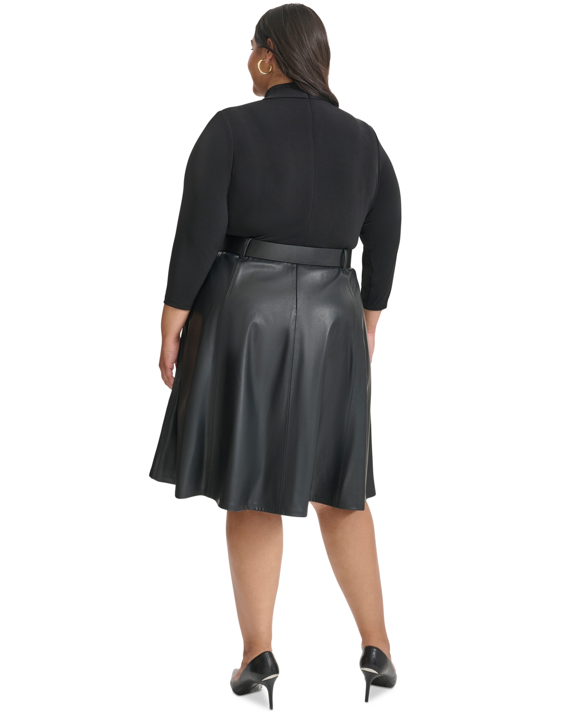 Calvin Klein Plus Size Mixed-Media Fit & Flare Dress