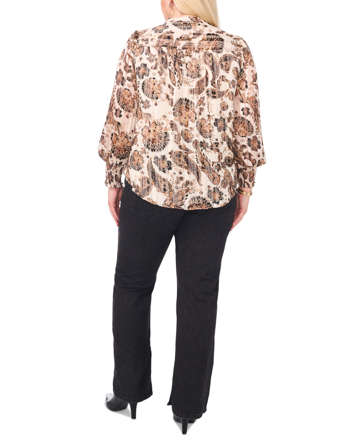 Vince Camuto Women's Plus Size Printed V-Neck Long-Sleeve Blouse