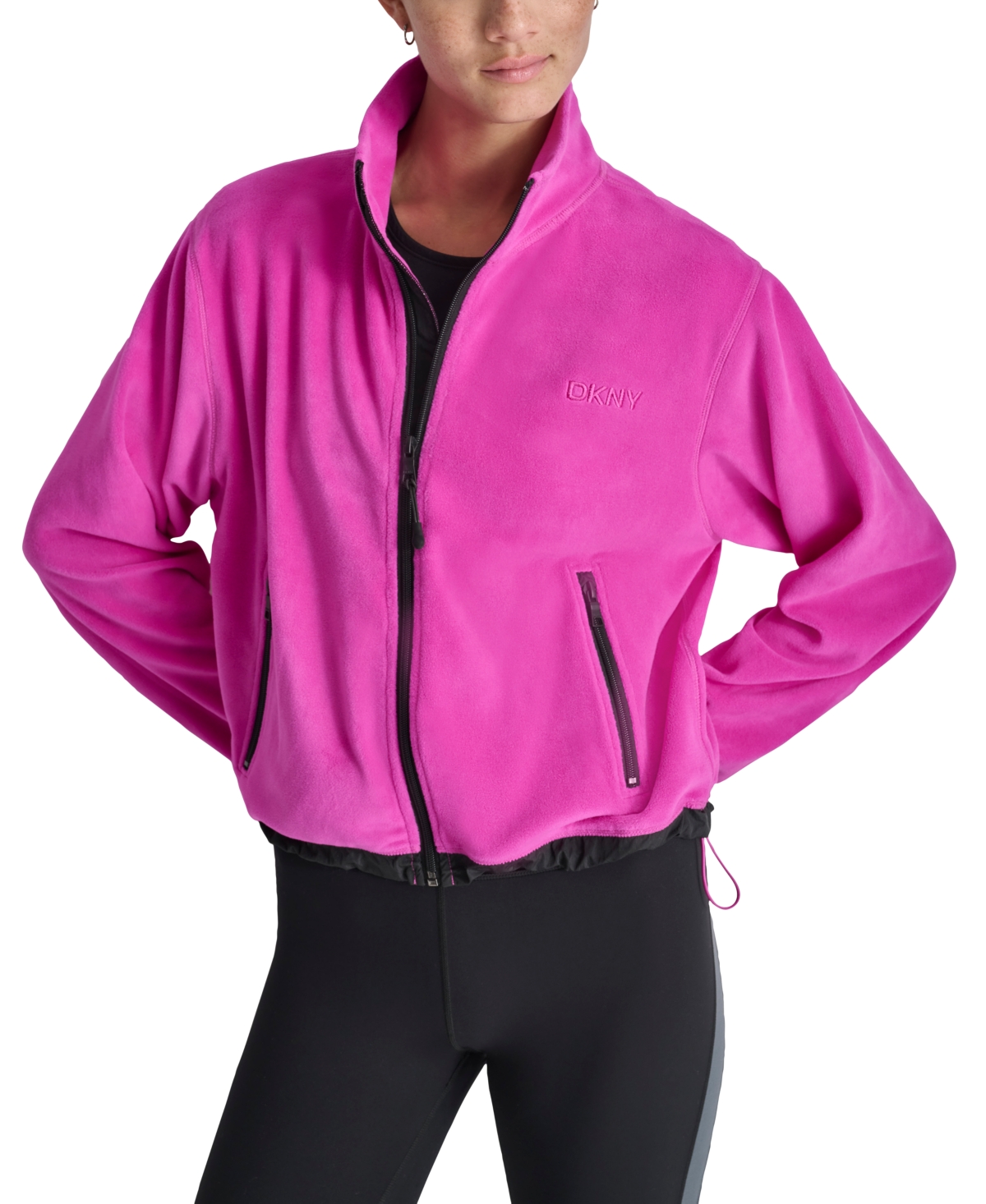 Dkny Women's Mock Neck Full Zip Jacket with Woven Piecing