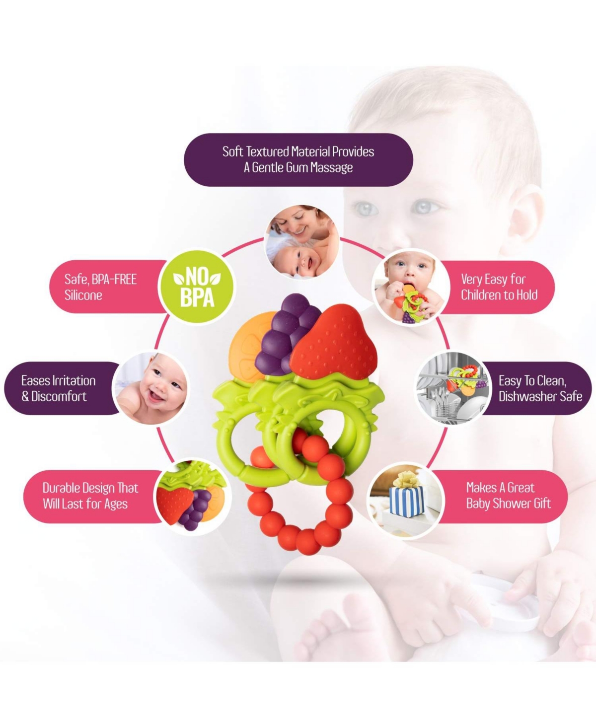 Sperric Baby Teething Toys for Newborns 0-6 Months | Textured Silicone Teethers for Infants 6-12 Months | Bpa Free | Sensory Exploration | Fruit Shape
