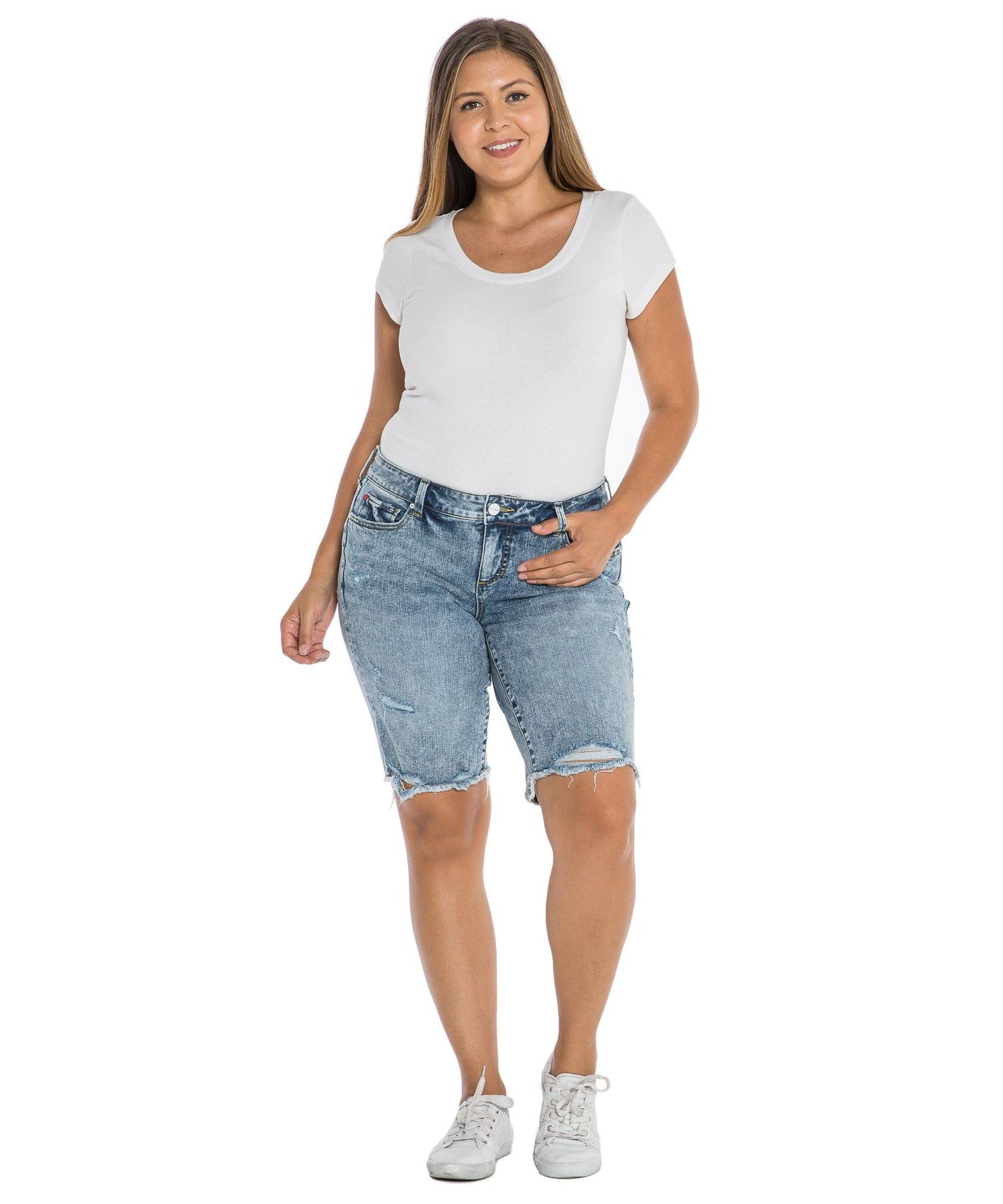 Plus Size Frayed Hem Bermuda Shorts