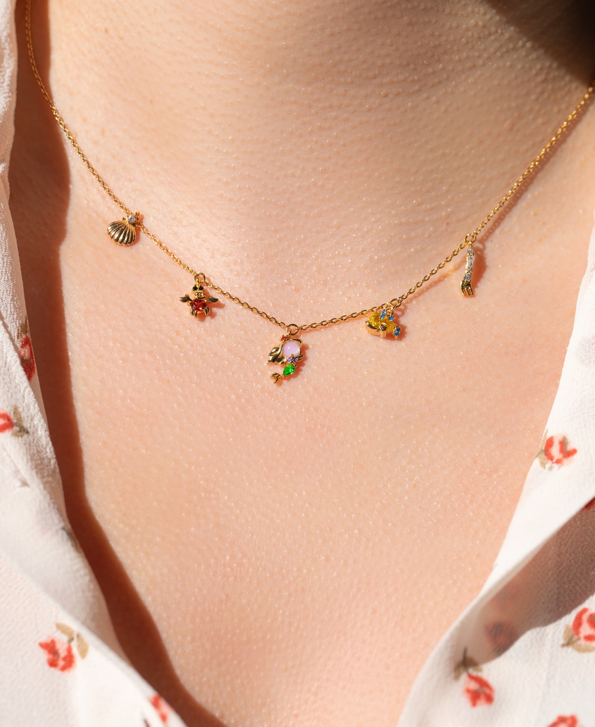 Girls Crew Disney Multi-color The Little Mermaid Charm Necklace In Gold