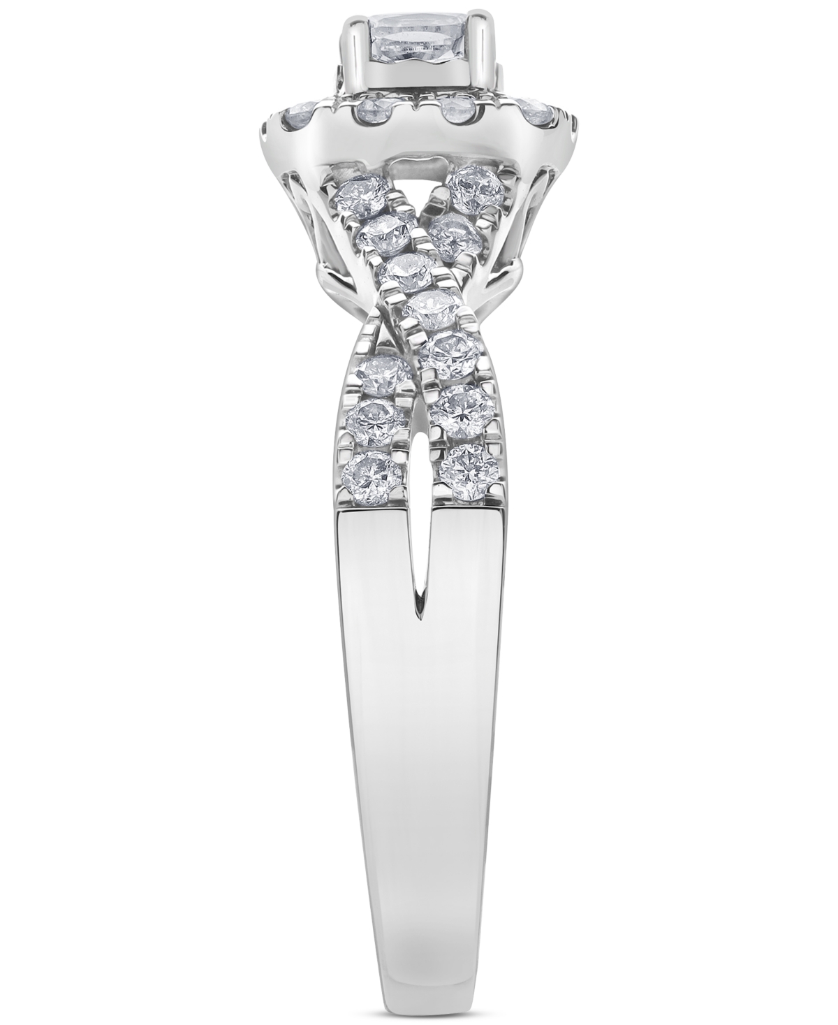 Macy's Diamond Cushion & Round Halo Twist Engagement Ring (3/4 Ct. T.w.) In 14k White Gold In White Gold
