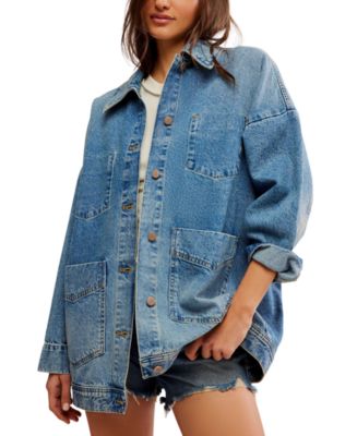 Free People Femmes Noir Drapé Jeans Veste 0