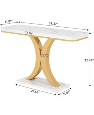 Modern Gold Console Table, 40 inch Narrow Entryway Foyer Table with Geometric Base, Rustic Hallway Accent Table for Living Room, Entrance