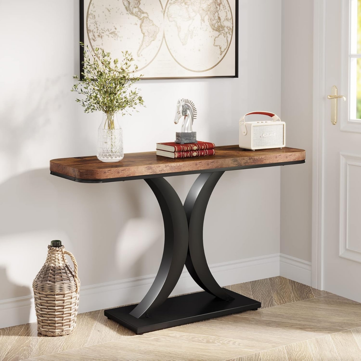 Tribesigns Modern Gold Console Table, inch Narrow Entryway Foyer Table with Geometric Base, Rustic Hallway Accent Table for Living Room, Entrance
