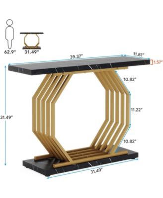 Gold Console Table, Faux Marble Entryway Narrow Sofa Table with Geometric Metal Base, 40 Inch Modern Accent Entrance Table