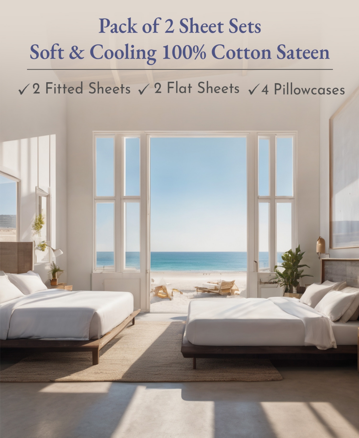 California Design Den 100% Cotton 2-Pack Sheets for Size Bed, Soft & Durable Size Deep Pocket Sheet Sets, Sheet Set with Sateen Weave