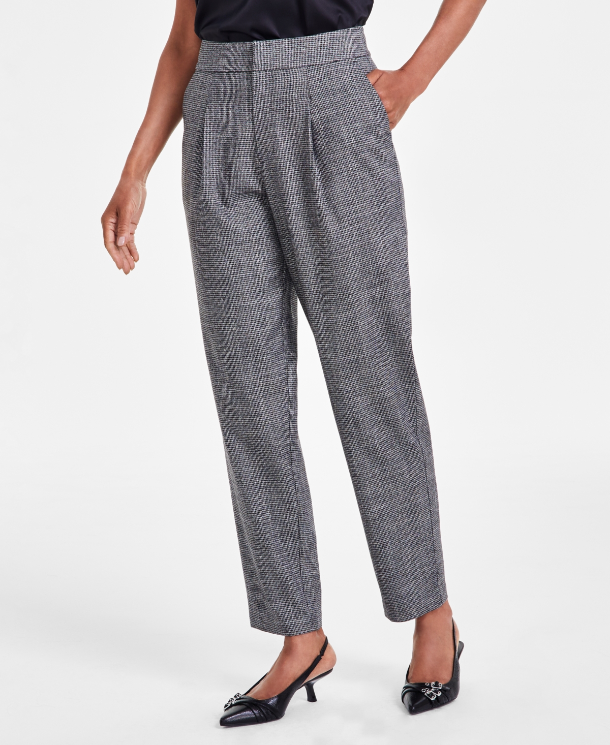 I.n.c. International Concepts Women's High-Rise Pleated Plaid Pants, Created for Macy's