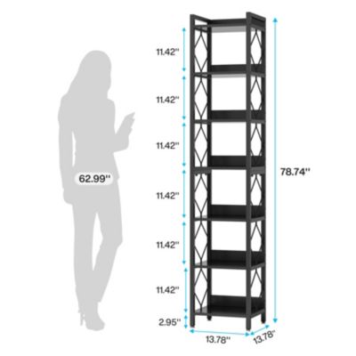 78.7 Inch Extra Tall Narrow Bookshelf, 8 Tier Bookcase for Small Spaces, Freestanding Display Shelves