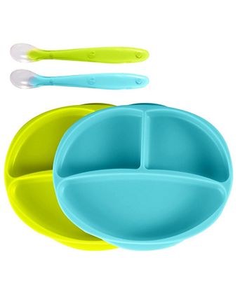 Silicone Suction Plate for Baby - 100% Food Grade Silicone Divided Plate | Toddler Self Feeding Training Suction Plate Set | BPA-Free, Microwave & Dishwasher Safe Stay Put Plates