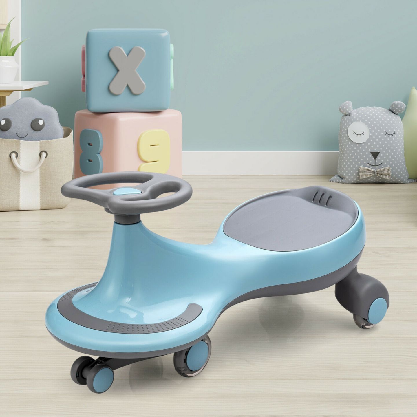 Детская игрушка Slickblue Wiggle Car 27"L x 12"W x 14"H with Flashing Wheels Ride-On Toy, 110 lbs., Ages 2+, цвет: Синий — фото 3