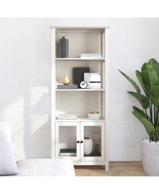 Omaha Modern Farmhouse Storage Cabinet Bookcase, Glass Doors And Open Shelves