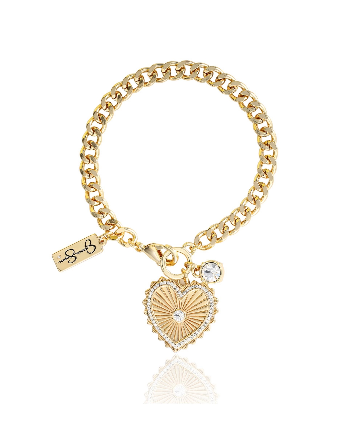 Womens Heart Charm Bracelet - Gold-Tone Charm Bracelet with Rhinestone Embellishments - Gold