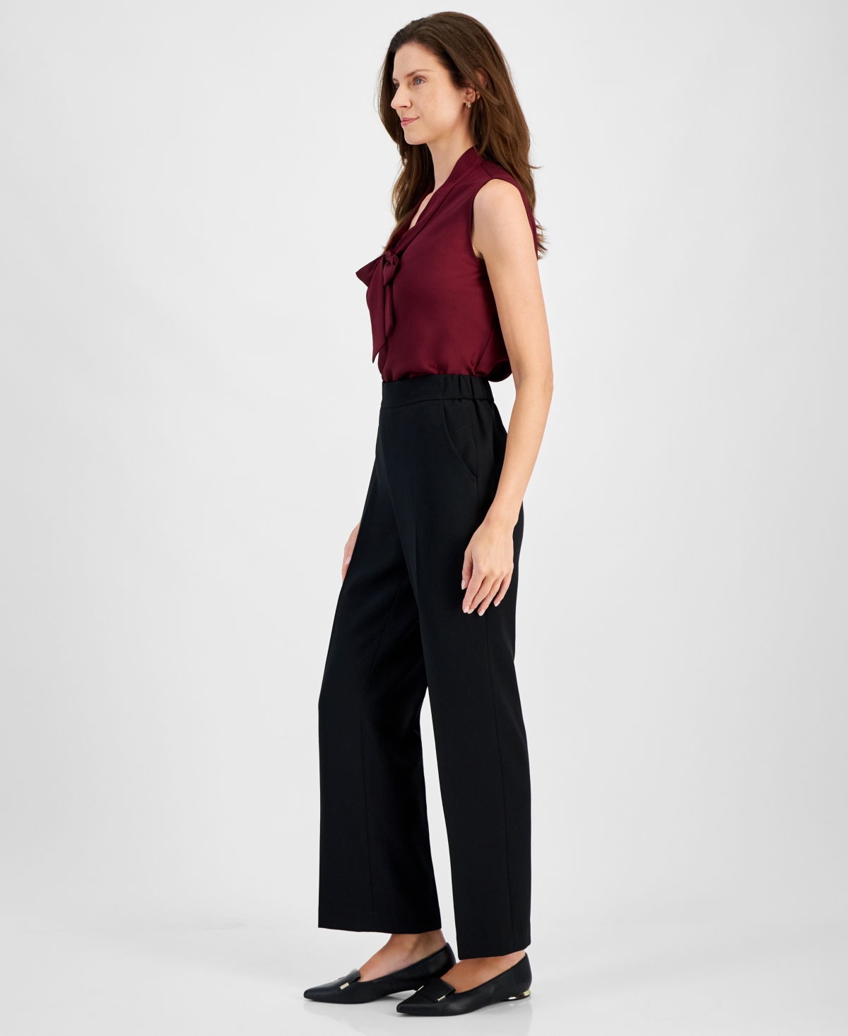 Kasper Petite Pull-On Straight-Leg Pants