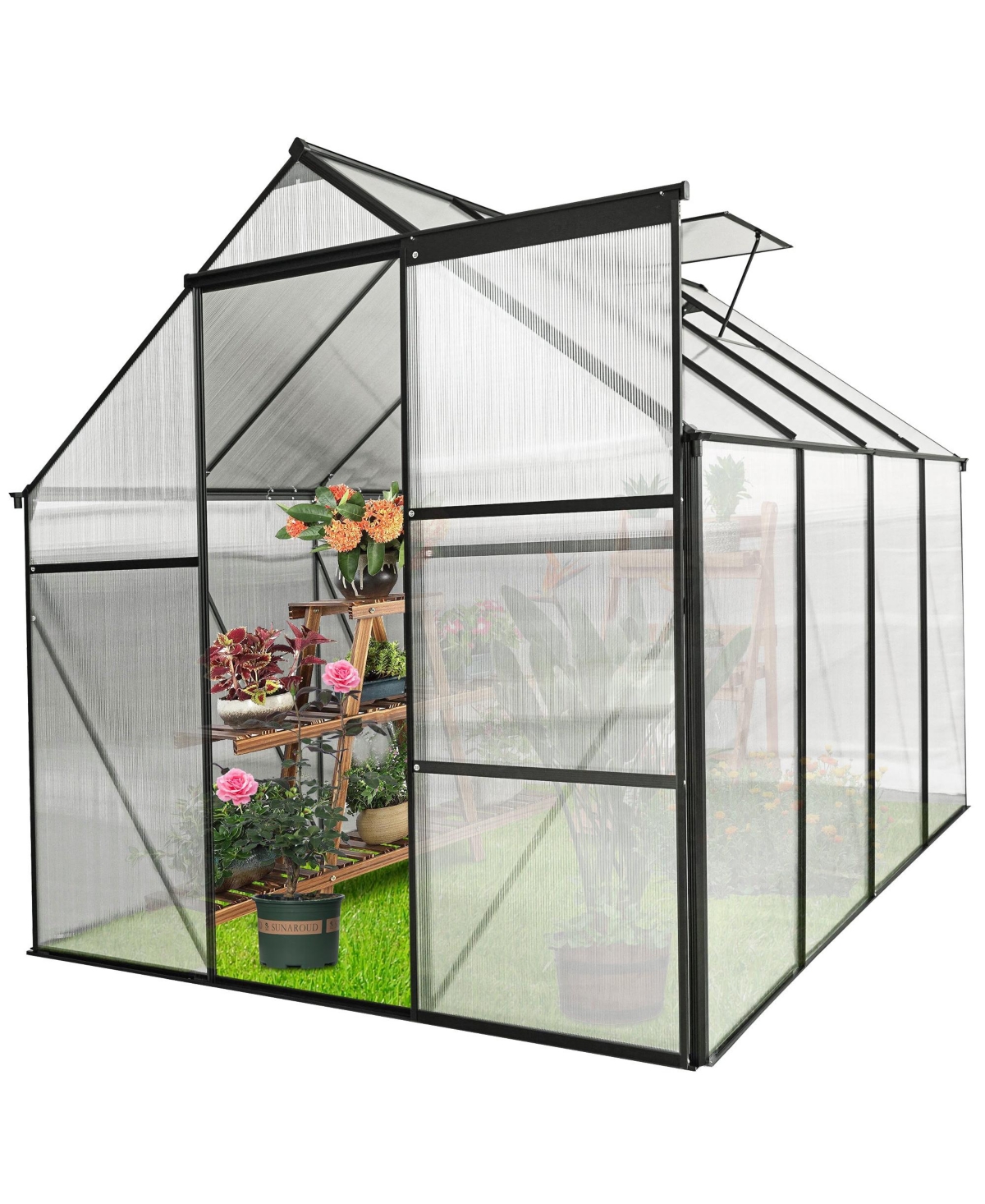 6x8 Ft Polycarbonate Greenhouse Raised Base and Anchor Aluminum - White