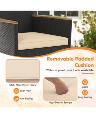 5PCS Dining Table Set for 4 Rattan Conversation Set w/ Umbrella Hole Patio