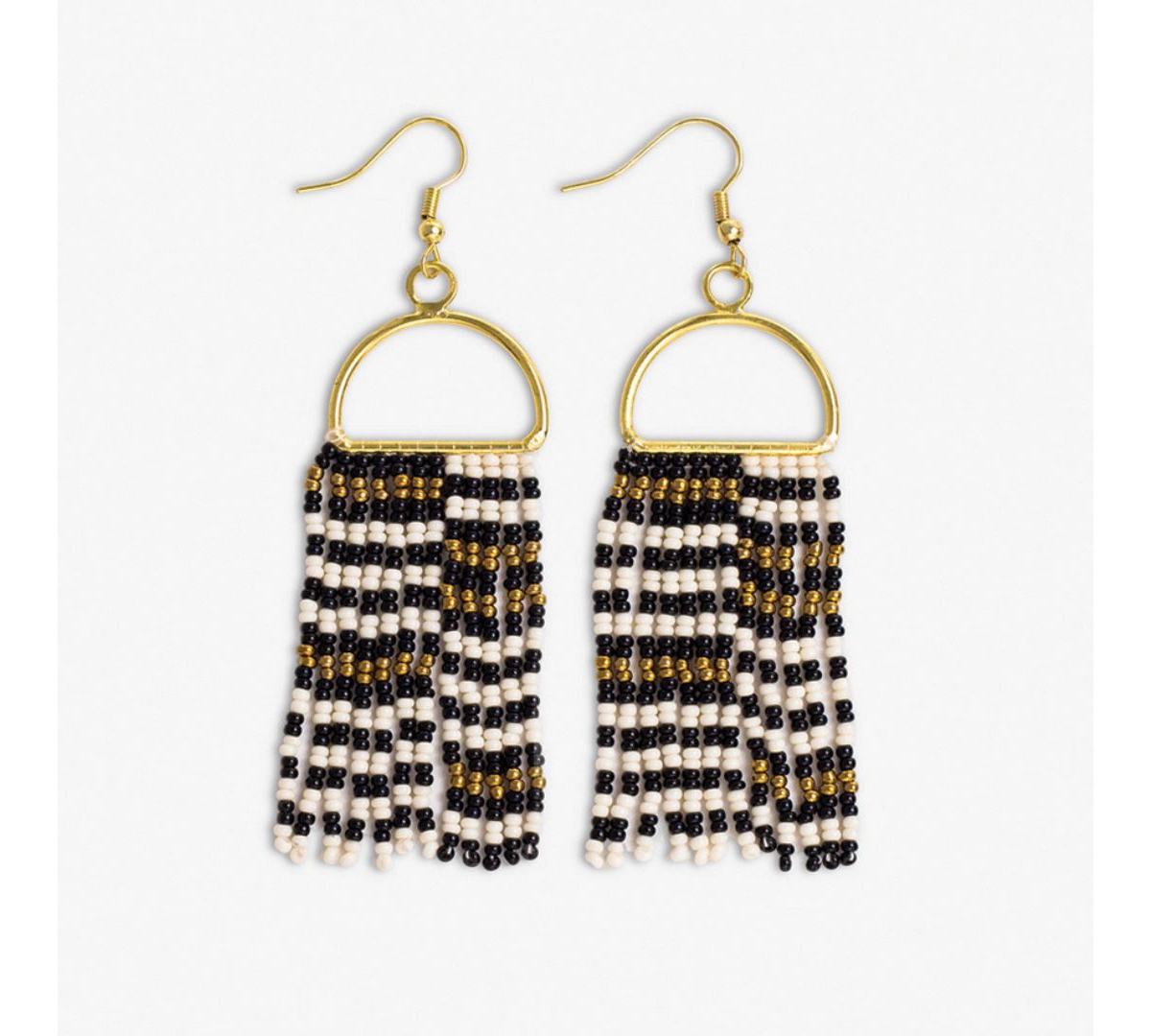 Allison Beaded Fringe Earrings - Purple  White