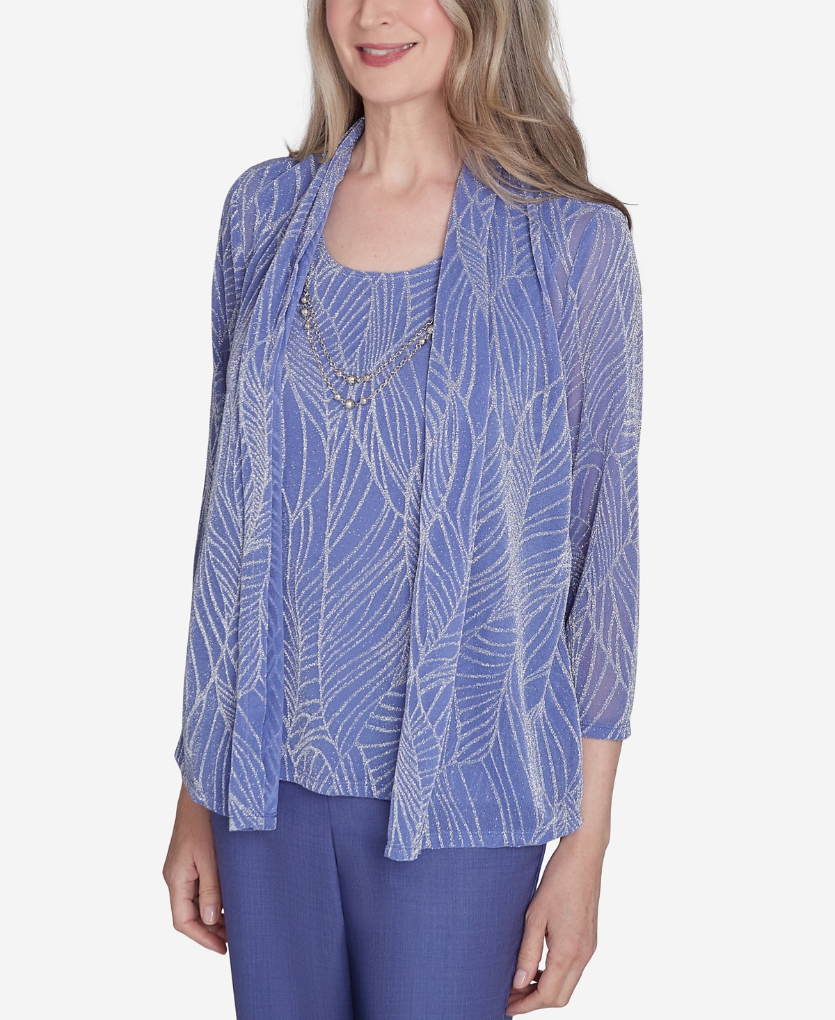 Alfred Dunner Women's Worth Avenue Shimmer Leaf Two in One with Detachable Necklace
