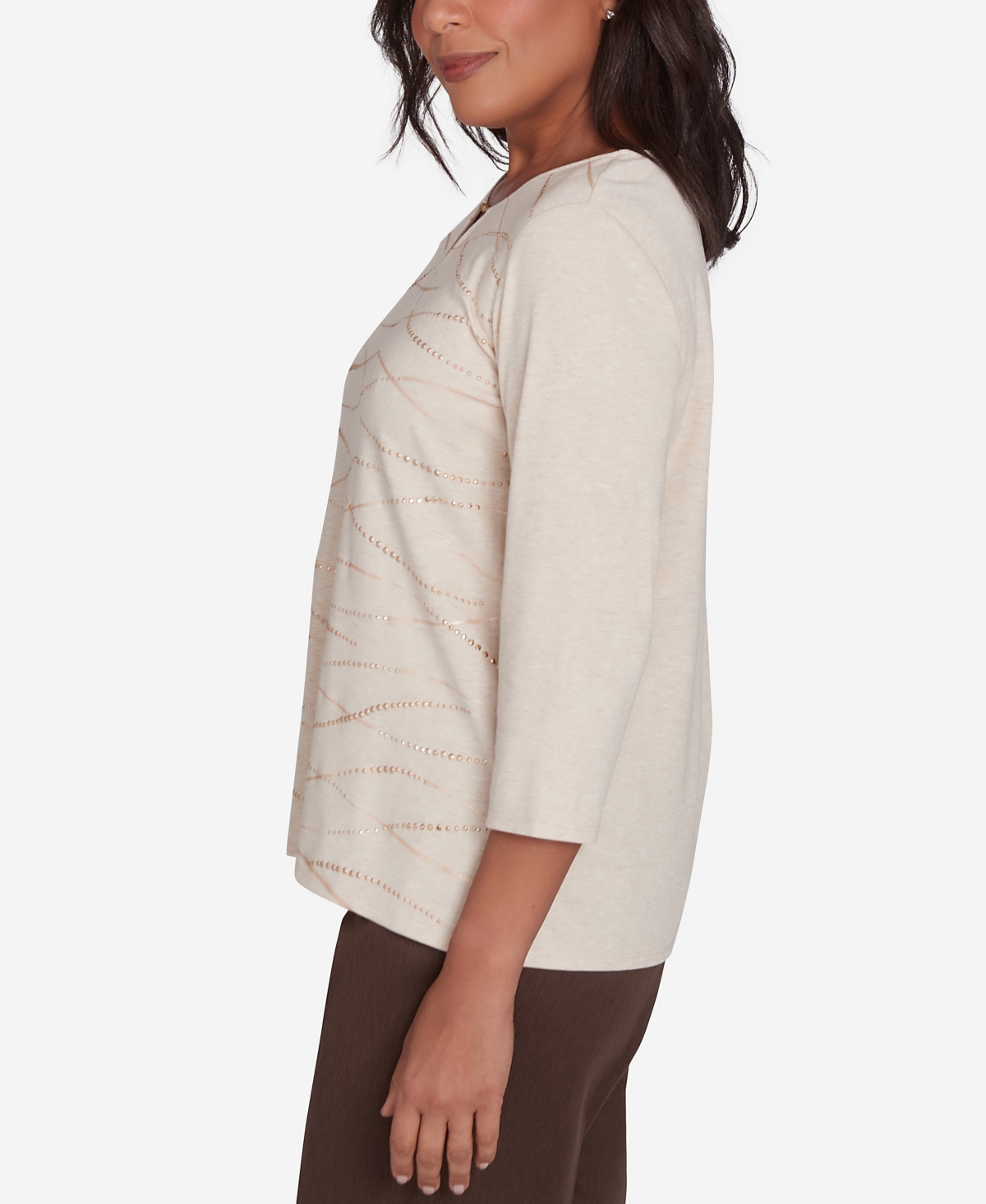 Alfred Dunner Women's Wine Country Abstract Cozy Split Neck Top