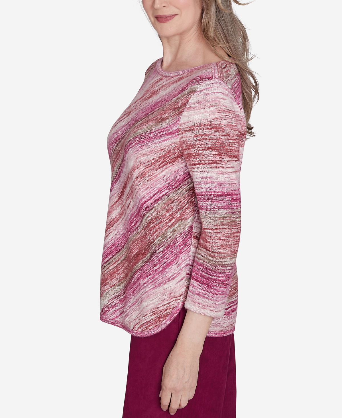 Alfred Dunner Women'sCountry Diagonal Space Dye Crew Neck Top - Wine