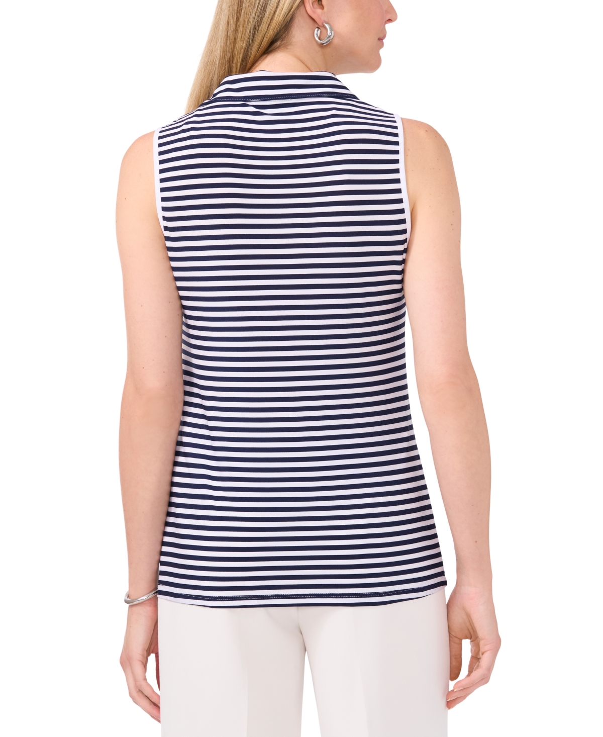 Sam & Jess Women's Striped Sleeveless Collared Top In Navy  White