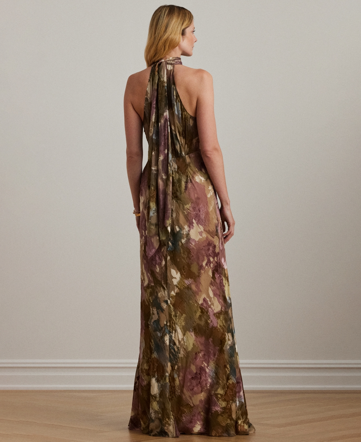 Lauren Ralph Lauren Women's Floral Satin Halter Gown