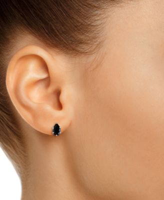 Onyx Pear Solitaire Six Prong Stud Earrings in 14k Gold