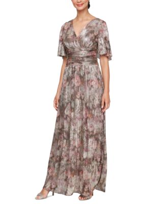SL Fashions - Women's V-Neck Metallic A-Line Gown