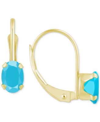 Turquoise Oval-Shaped Solitaire Leverback Earrings in 10k Gold