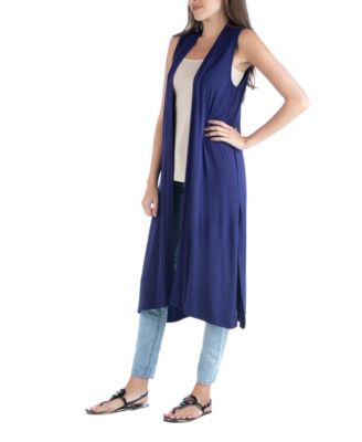 Sleeveless Long with Side Slit Cardigan Vest