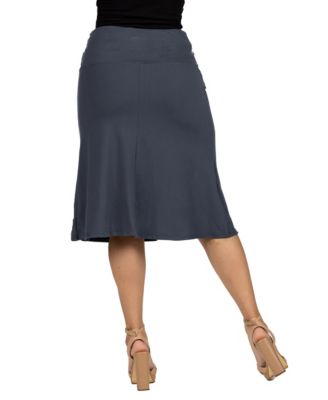 A Line Elastic Waist Knee Length Skirt