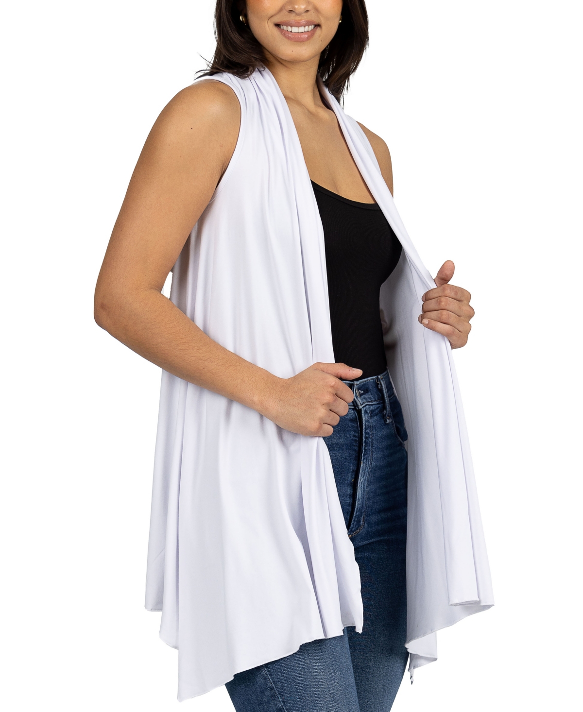 24SEVEN COMFORT APPAREL DRAPED OPEN FRONT SLEEVELESS CARDIGAN VEST 