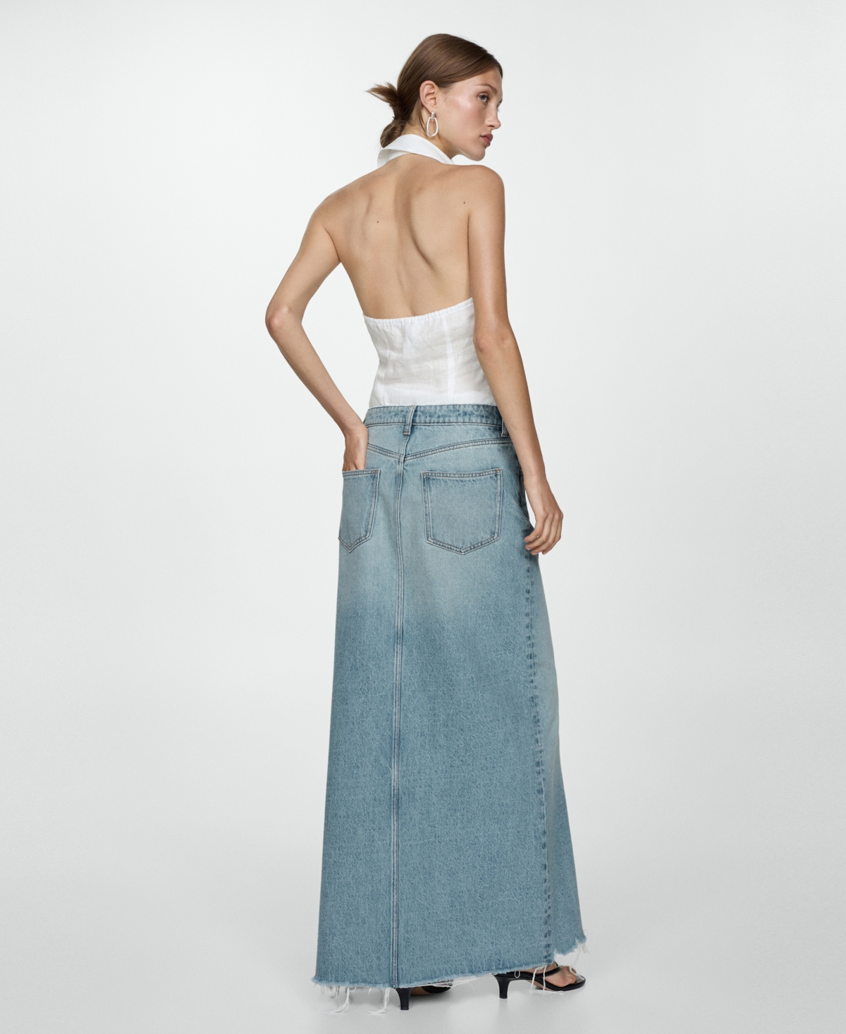 Mango Women's Frayed Hem Detail Denim Skirt